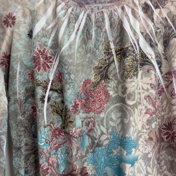 Vintage 90s Fairy Top Asymmetric Bell Sleeve Beaded Pink Retro Angel Chicos L - Picture 9 of 9